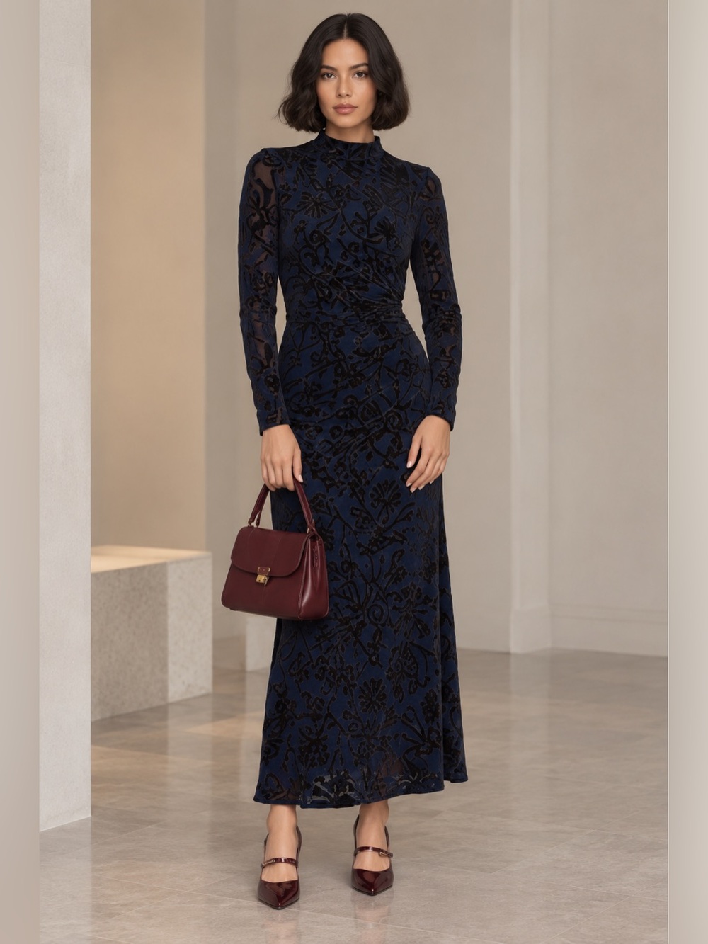Sea New York Alia Burnout Velvet Midi Dress L Dark Romantic Holiday Whimsigoth
